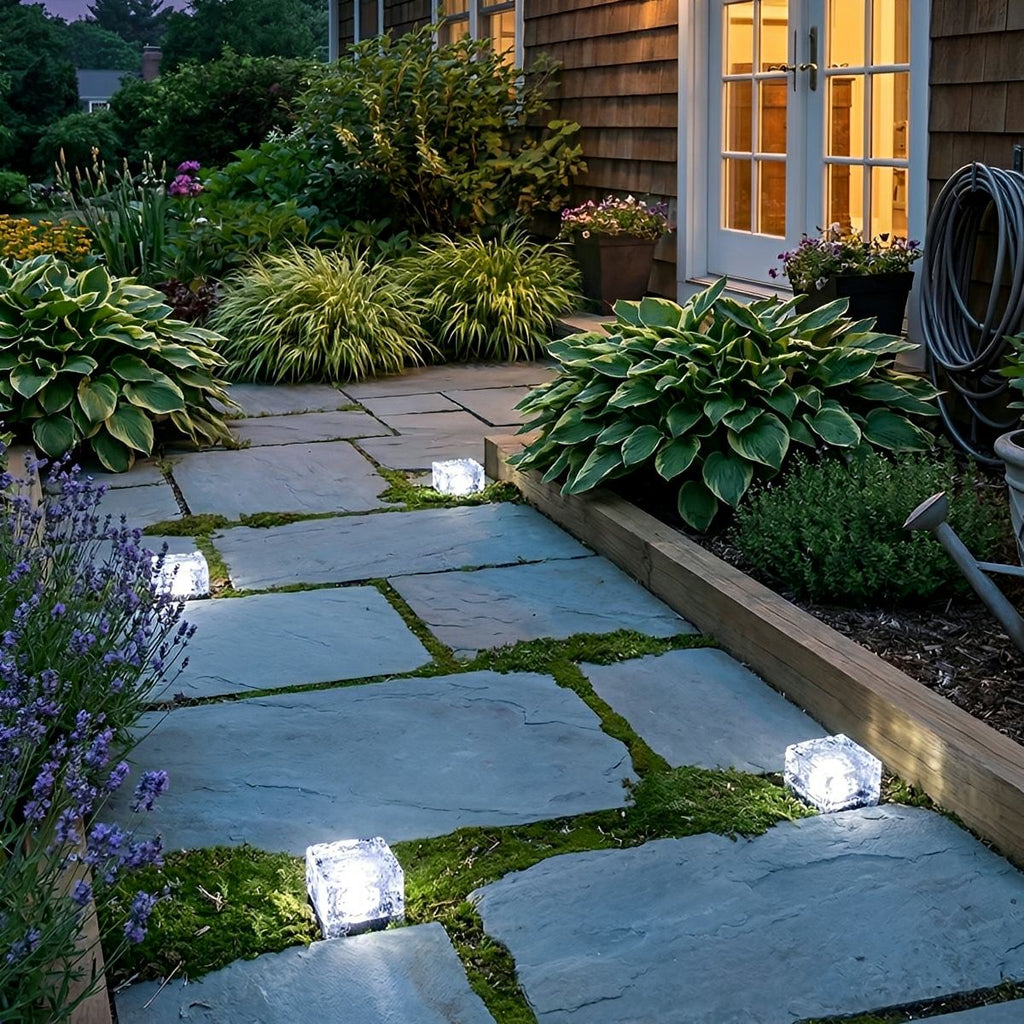 Solar Outdoor Square Ice Brick Cube LED Waterproof Lawn Lights