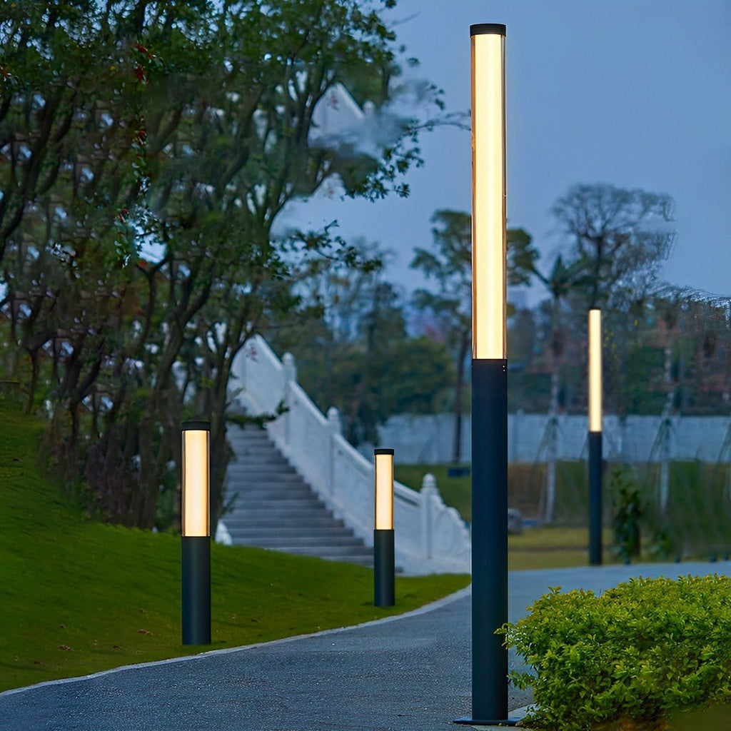 Cylinder LED Black Modern Outdoor Pathway Pole Lights