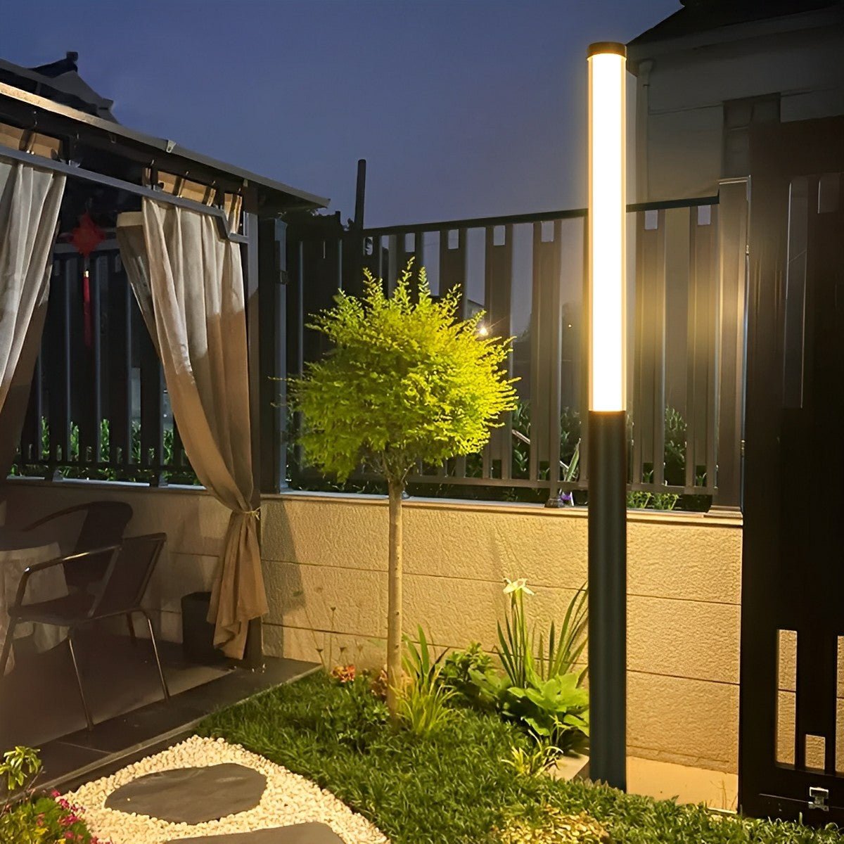 Cylinder LED Black Modern Outdoor Pathway Pole Lights