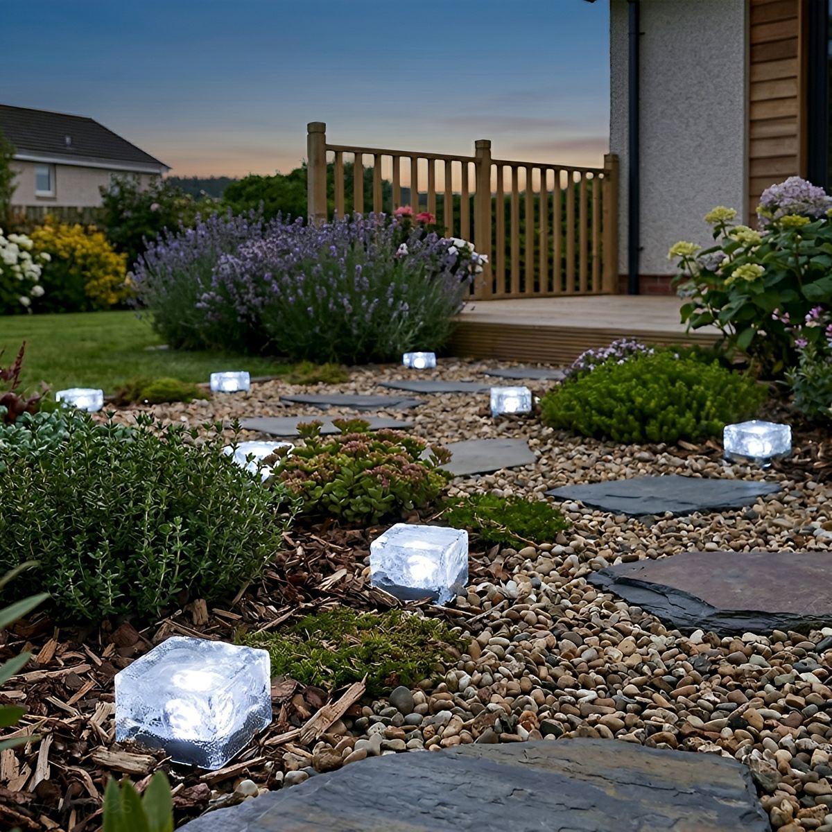 Solar Outdoor Square Ice Brick Cube LED Waterproof Lawn Lights